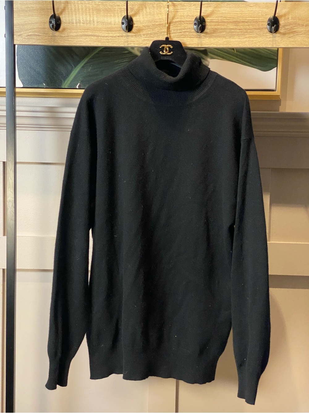 Men 100% cashmere Black Turtleneck Sweater Classic Knit L